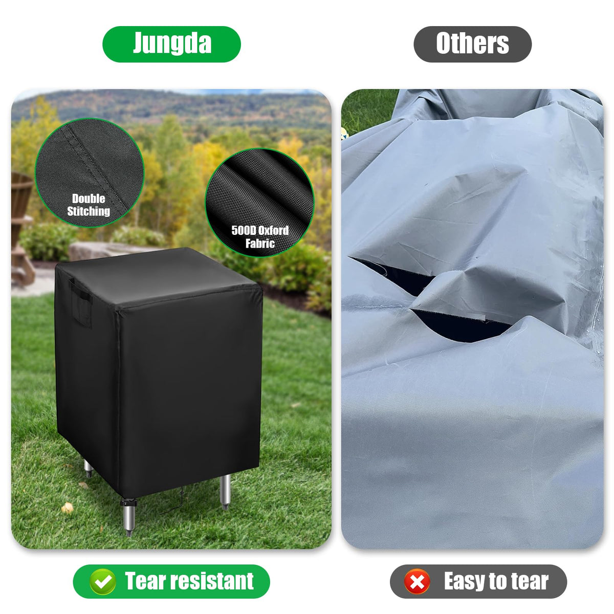 Jungda Outdoor Prep Table Cover clip-fasteners secure a wind-resistant fit.