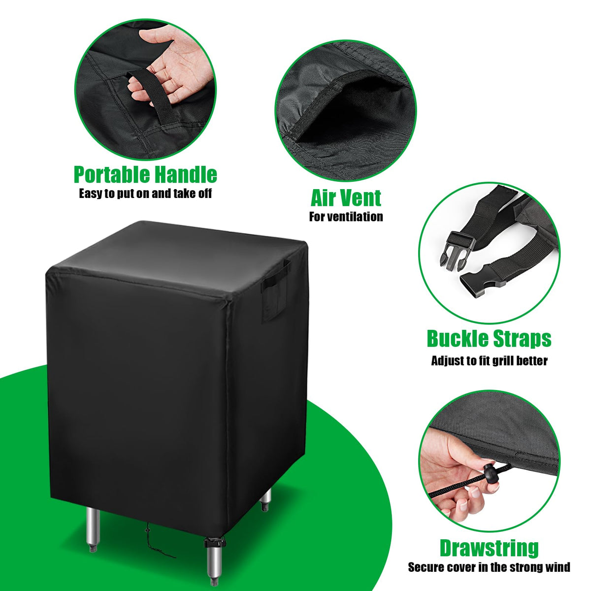 Jungda Outdoor Prep Table Cover ventilation handles reduce moisture buildup inside.