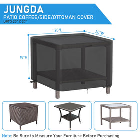 Jungda outdoor side table cover fits 20x20 inches, shielding surface from sun and debris