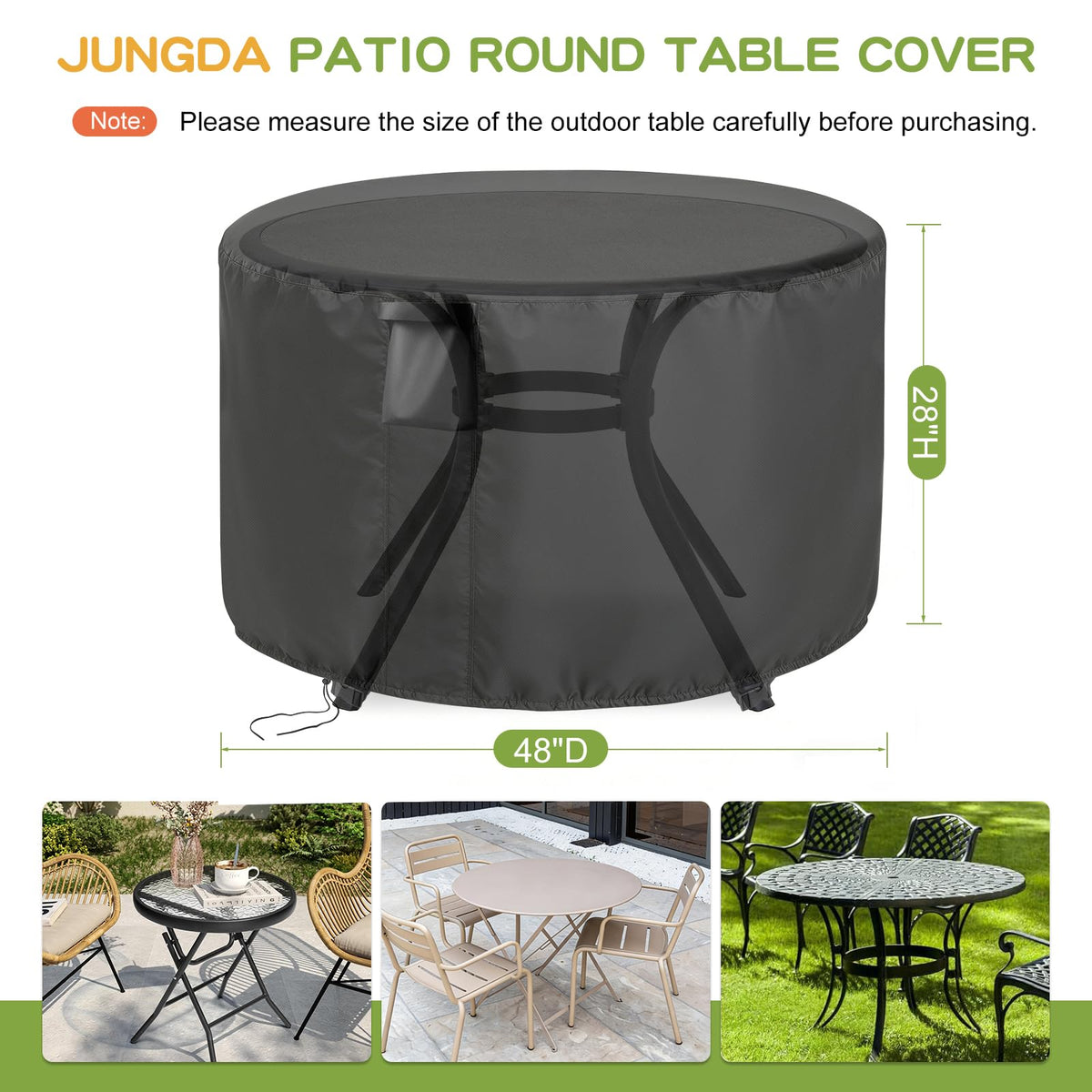 Jungda round table cover with secure straps demonstrates wind resistance and stability