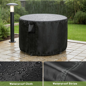 Jungda round table cover includes buckled straps for wind resistance.