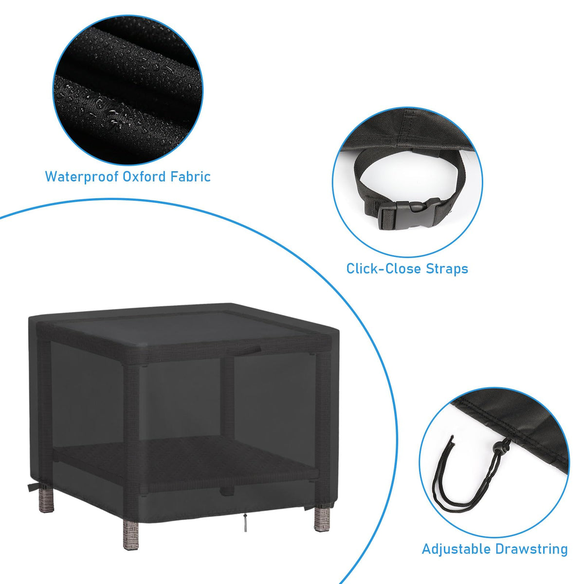 Jungda cover bottom drawstring demonstrates windproof securing for windy days.