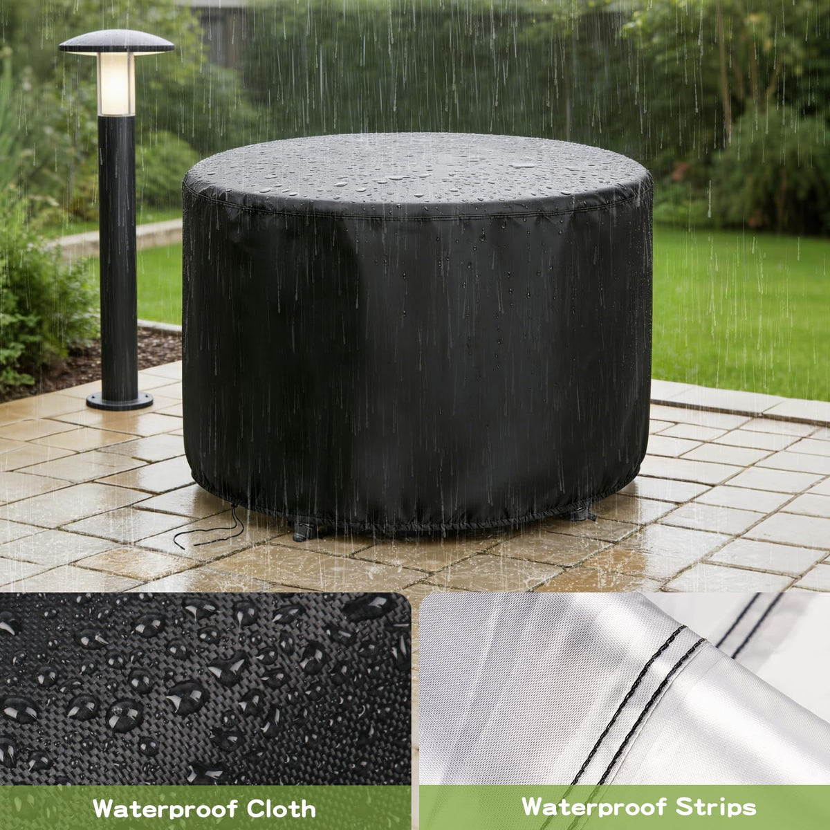 Jungda waterproof tear-resistant fabric highlights reliable all-weather protection for outdoor furniture.