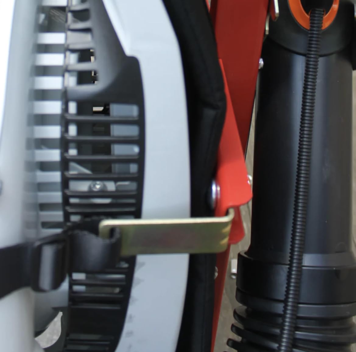 Jungle Jim's 2-Backpack Blower Rack in use on a trailer secures gear.