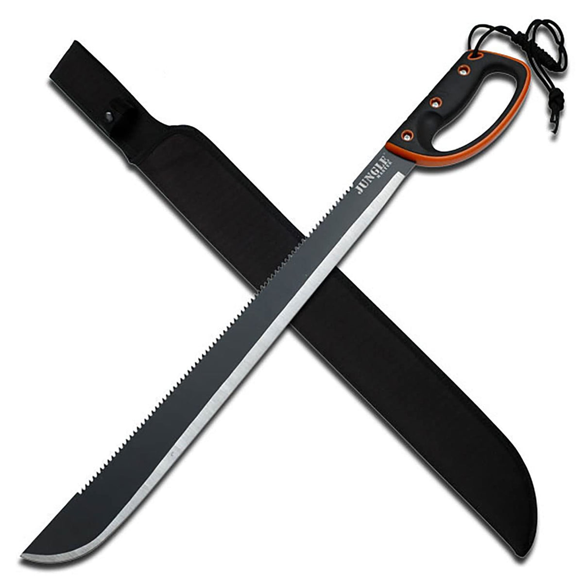 Jungle Master JM-024L machete blade with reverse serrations for efficient pruning and sawing.