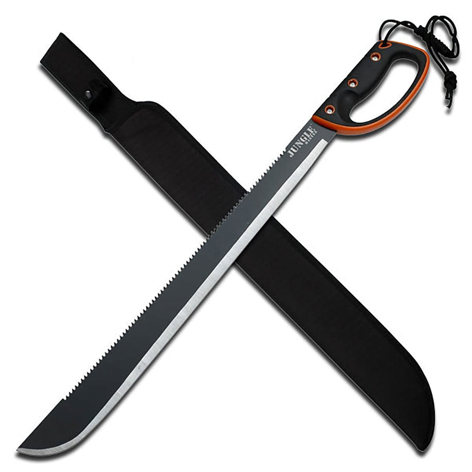 Jungle Master JM-024L machete blade with reverse serrations for efficient pruning and sawing.
