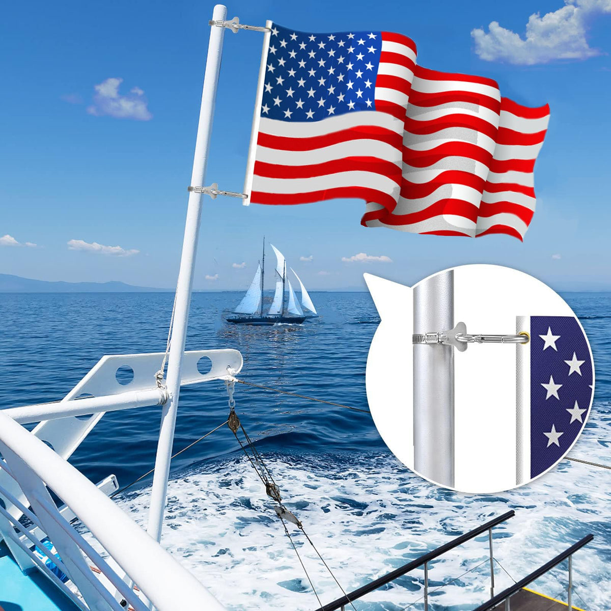 Junhome flagpole ring clip stainless steel construction resists rust and weathering.