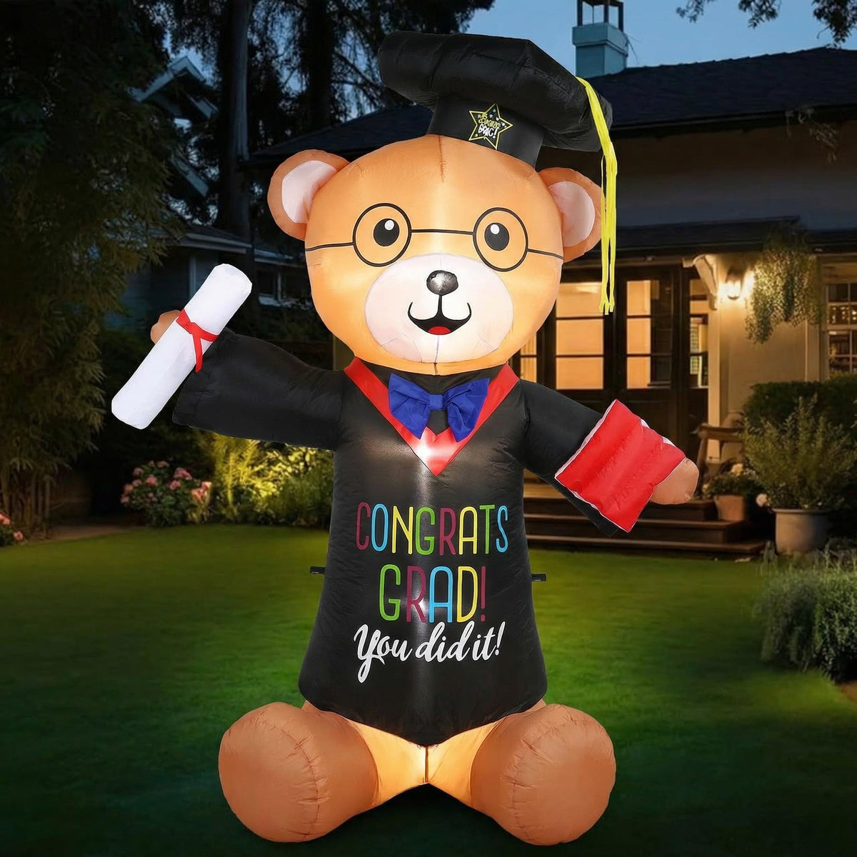 Junkin brown polyester bear wearing cap gown for festive ambiance