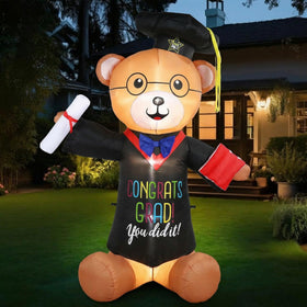 Junkin brown polyester bear wearing cap gown for festive ambiance