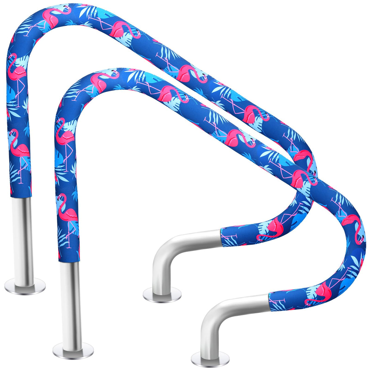 Junkin pool handrail cover with flamingo-palm print, enhances grip and reduces slip