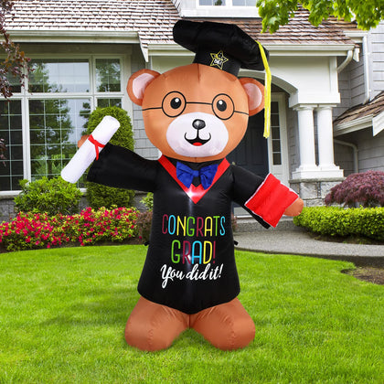 Junkin graduation inflatable bear with cap and diploma illuminated for outdoor celebrations