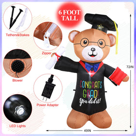 Junkin graduation bear with LED lights enhances nighttime yard displays