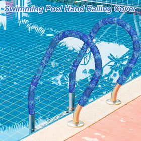 Installed Junkin pool handrail cover on blue rail for safety and grip