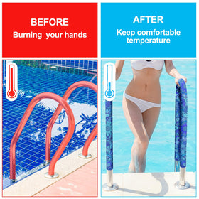 Junkin mandala pool handrail cover on standard railings boosts safety and aesthetics.