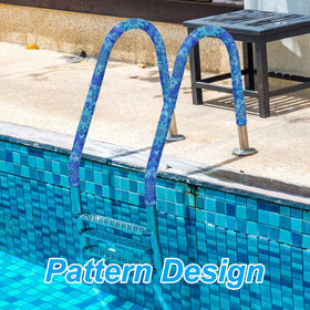 Junkin pool safety accessory with mandala design helps railings stand out.