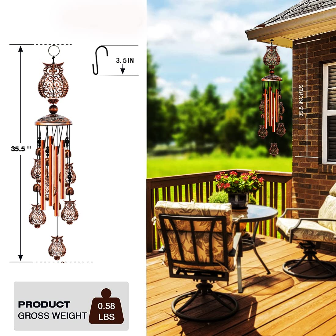JUNQIU Owl Wind Chimes bedroom decor adds whimsical, soothing touch.