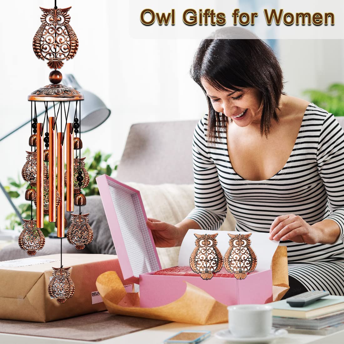 JUNQIU Owl Wind Chimes garden decor adds gentle, melodic ambiance.