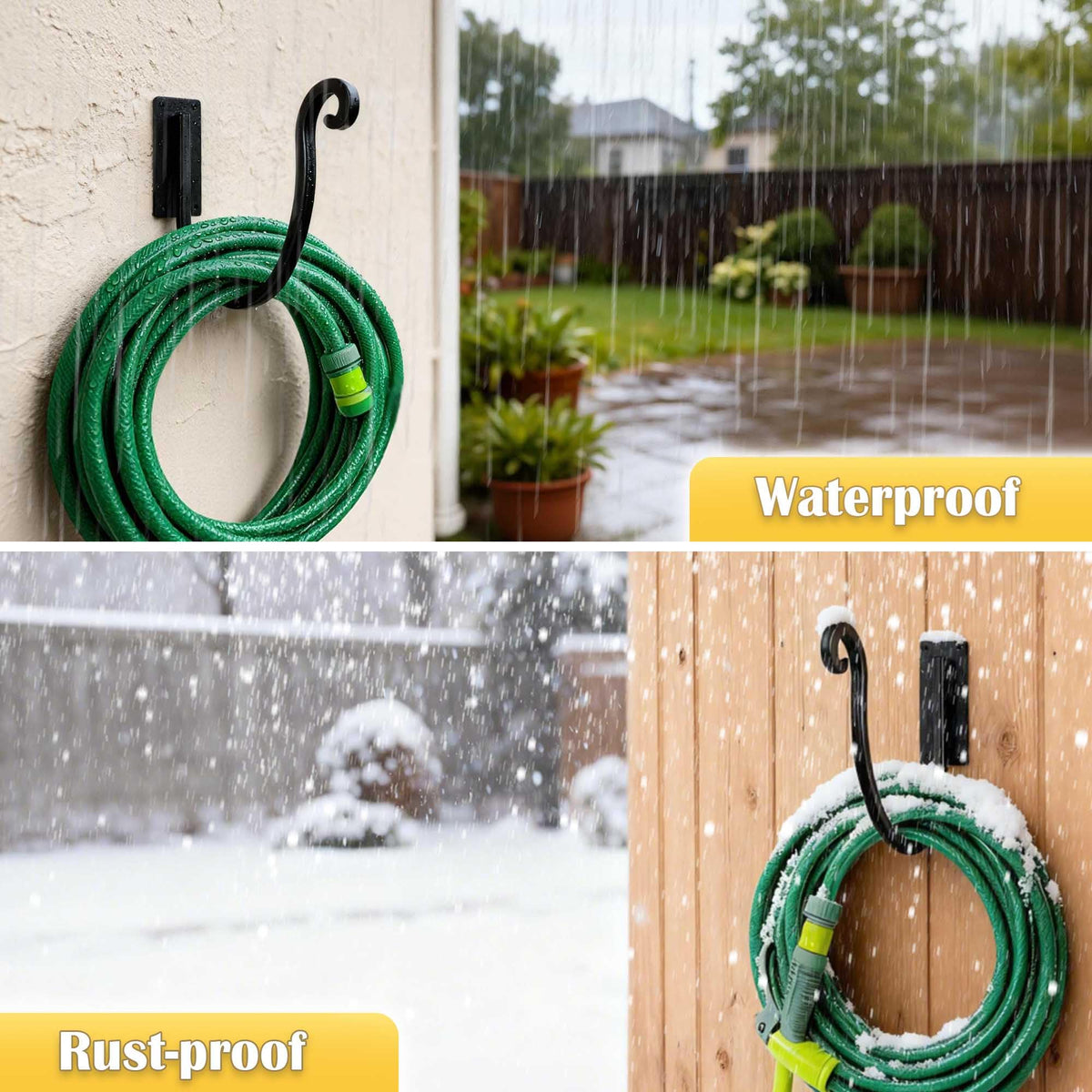 Contents of the package include two hose hangers and mounting hardware.