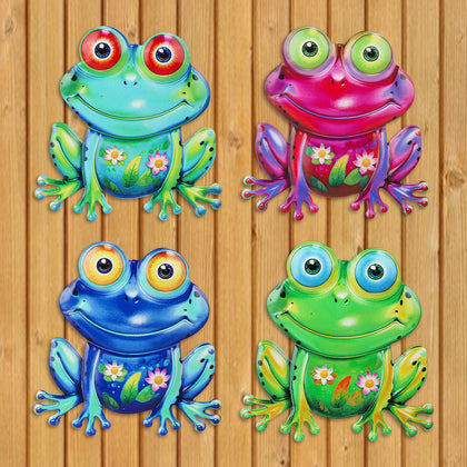 Junware metal frog wall decor four-color set brightens exterior walls for garden charm.