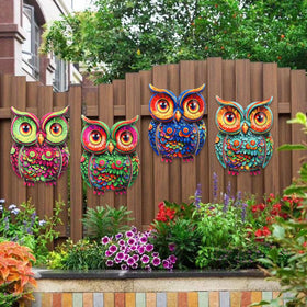 Junware owl wall art iron sculptures hanging adds vivid color to fences or patios.
