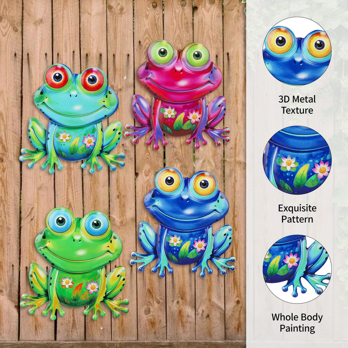 Junware wall decor features back hook for easy hanging on fences or walls.