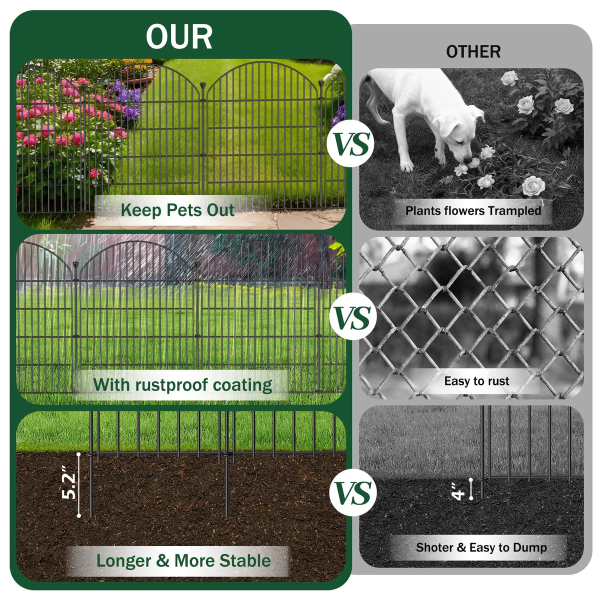 JUNYAO 12-pack garden fence panels define borders and protect plants from curious paws