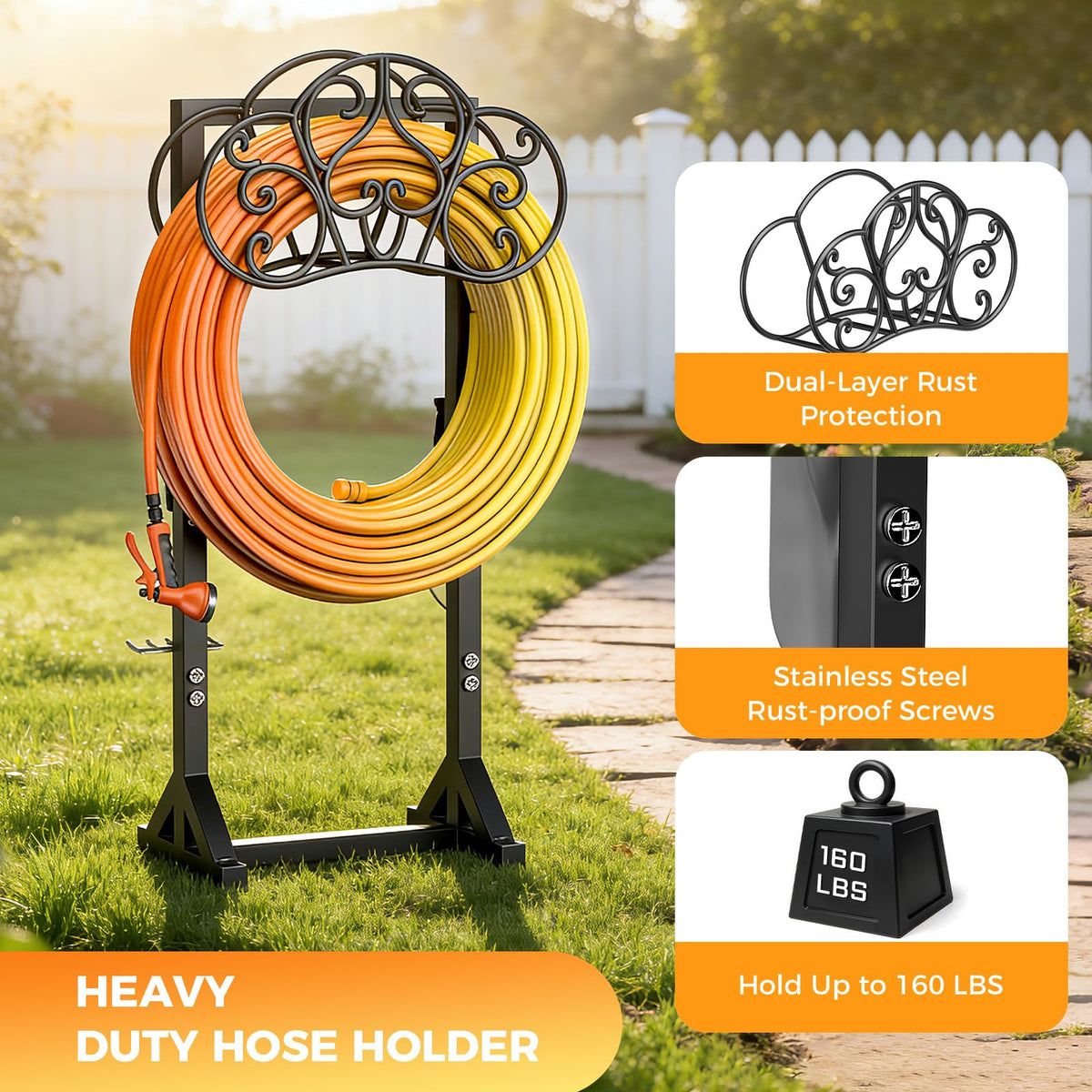 JUNYIYOUO hose holder ergonomic height reduces bending during watering.