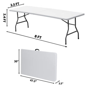 JupiterForce 8ft folding table carry handle closeup for easy transport to camping and events.
