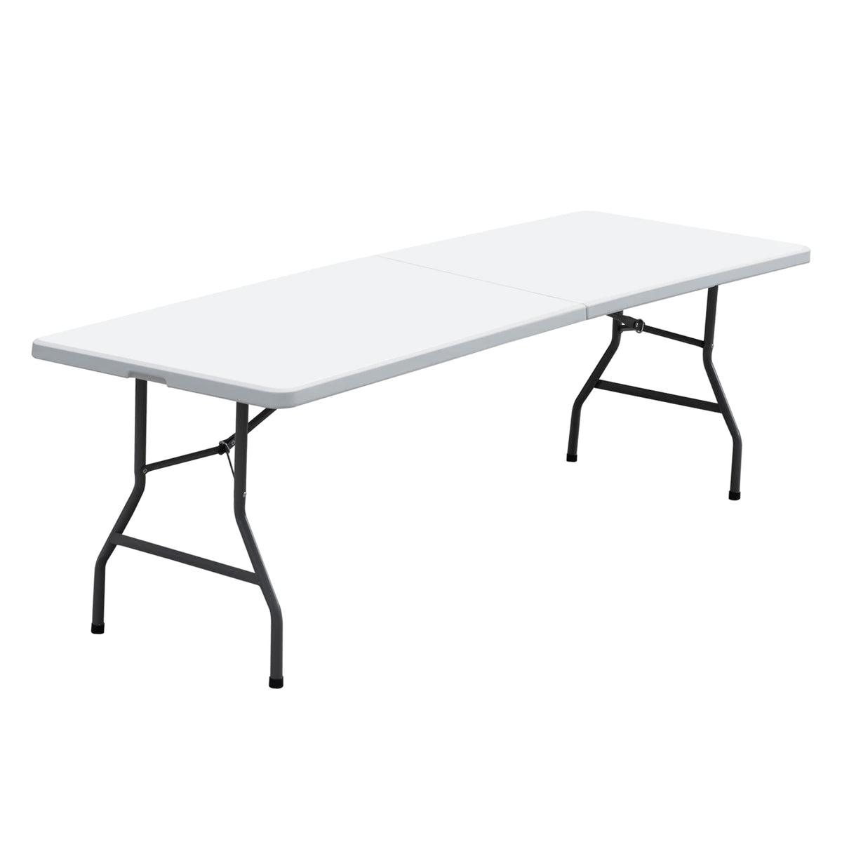JupiterForce 8ft folding table top view showing large surface for dining and crafts.