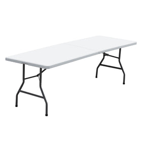 JupiterForce 8ft folding table top view showing large surface for dining and crafts.