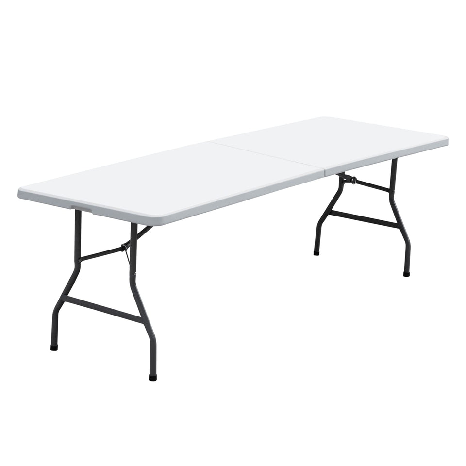 JupiterForce 8ft folding table top view showing large surface for dining and crafts.