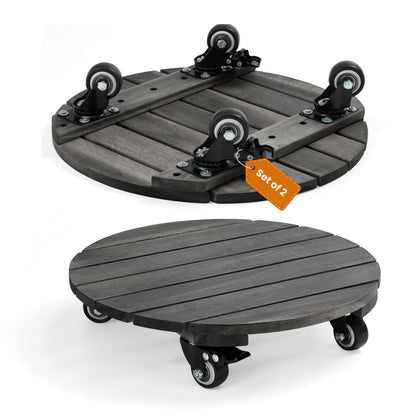 Jurax 14-inch wood plant caddy with wheels for easy heavy-pot mobility.