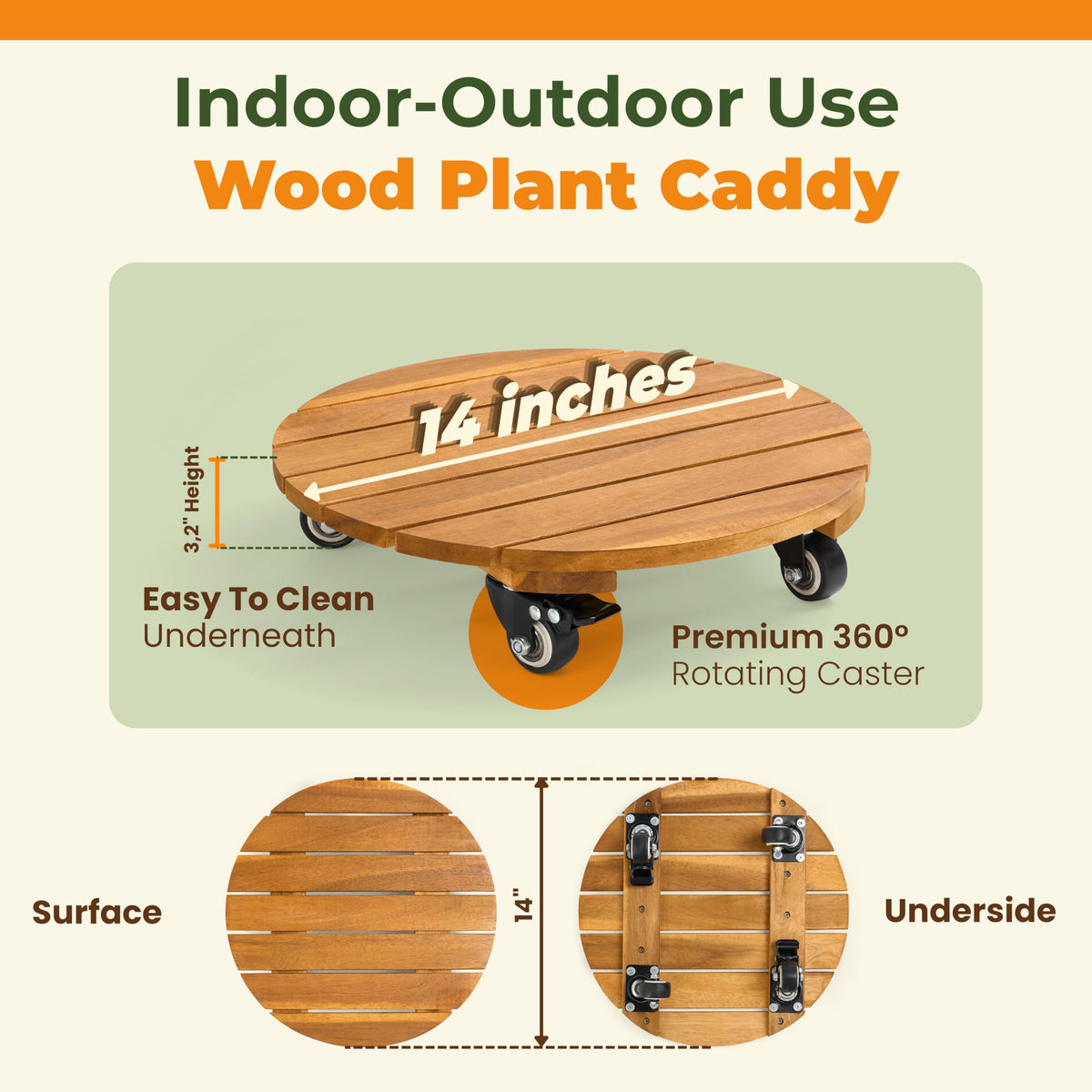 Jurax rolling plant stand with wheels, smooth glide for indoor and outdoor pots.