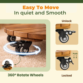 Jurax heavy-duty acacia wood dolly with lockable casters for stability.