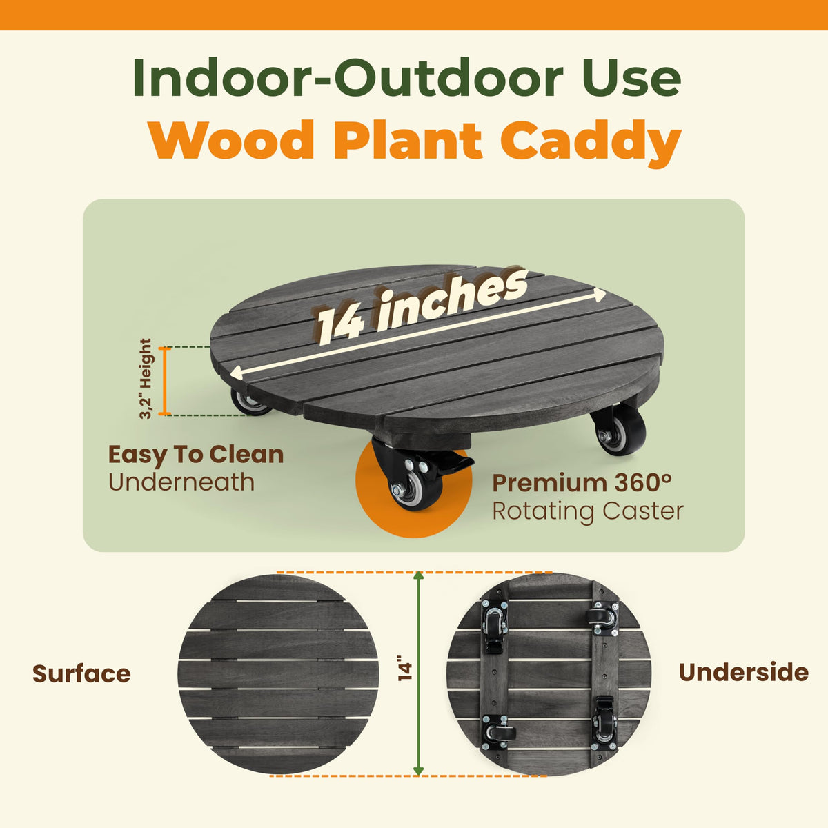 Jurax wood plant dolly showing rotation capability for repositioning plants.