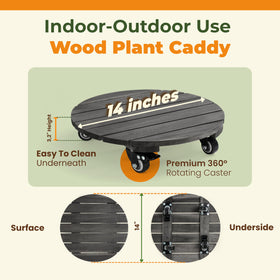 Jurax wood plant dolly showing rotation capability for repositioning plants.