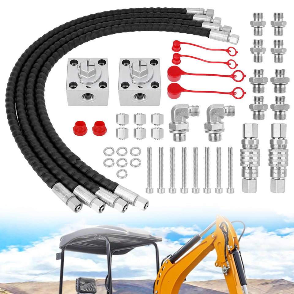 Jurplix 3-way diverter valve kit assembly for compact excavator enabling versatile hydraulics