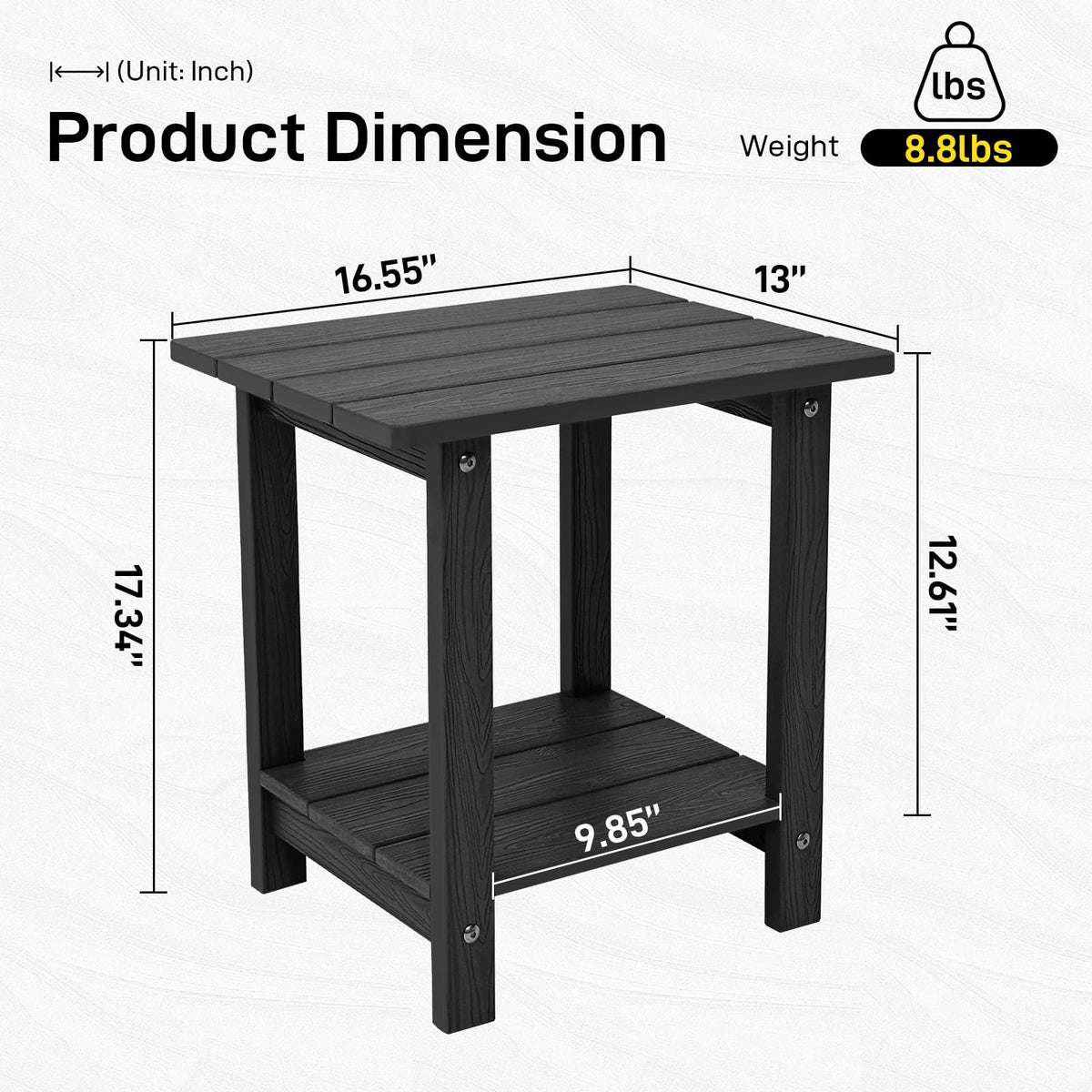 juserox outdoor side table top view highlights easy-clean, low-maintenance surface.