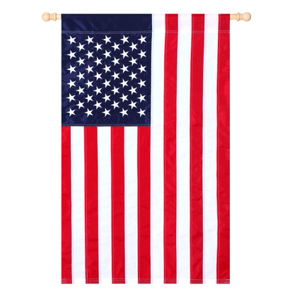 JUSHEN American flag with embroidered stars on durable 210D nylon for outdoor use.