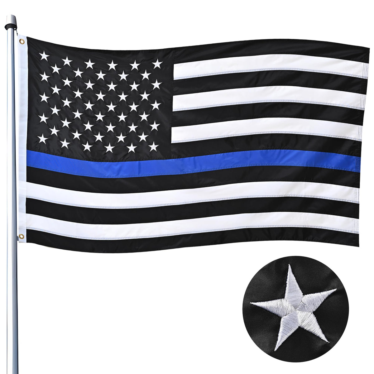 JUSHEN thin blue line flag 3x5ft for outdoor use with sturdy nylon construction.