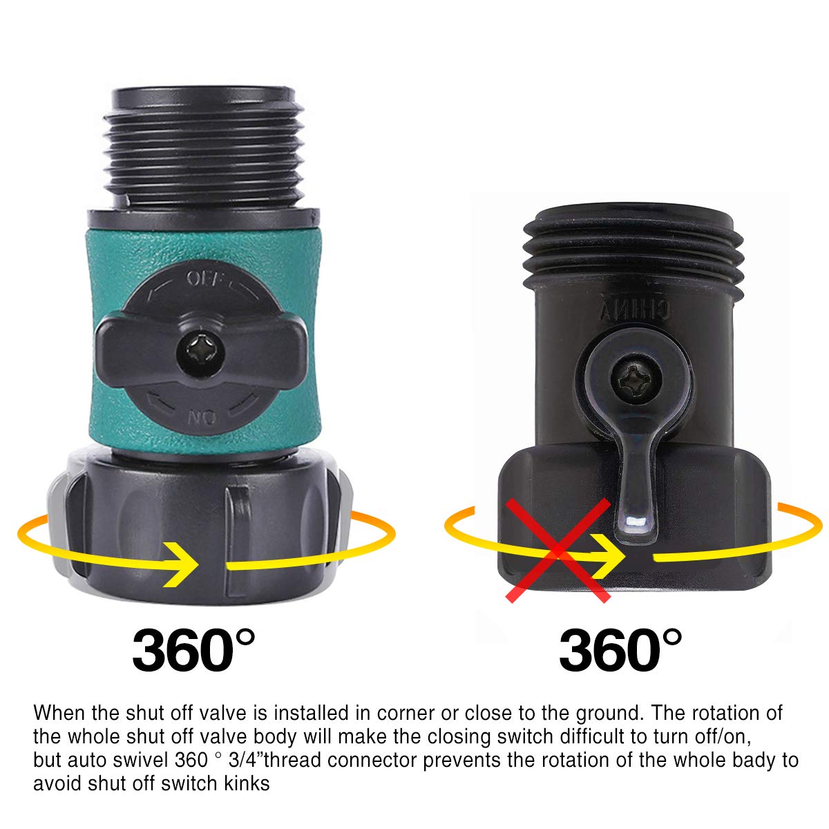 JUSONEY quick-turn valve with 3/4 inch thread simplifies nozzle changes.