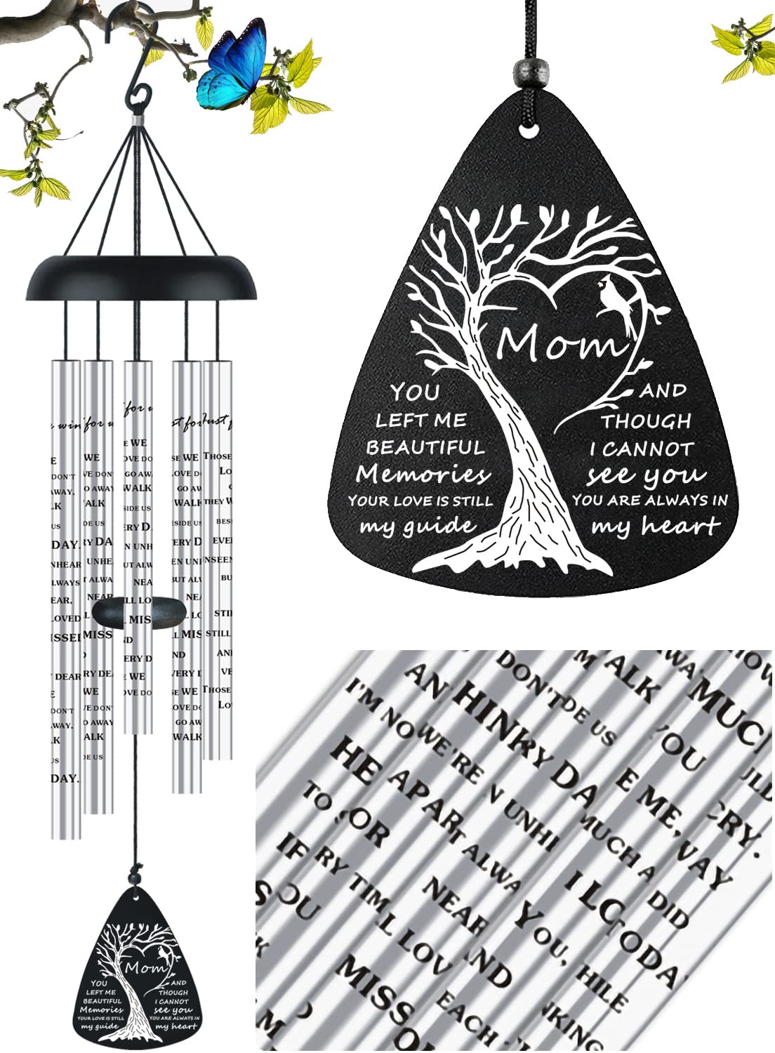 JUST FOR WIND bereavement wind chimes for mom—soothing tones to comfort