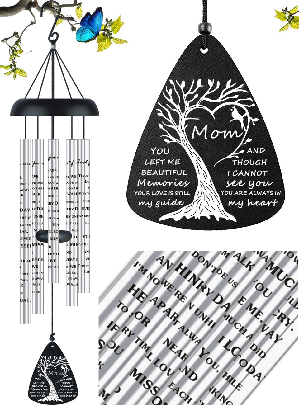 JUST FOR WIND bereavement wind chimes for mom—soothing tones to comfort