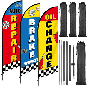 Justforjoyful 3 pack oil change feather flag for outdoor visibility and roadside promotions.