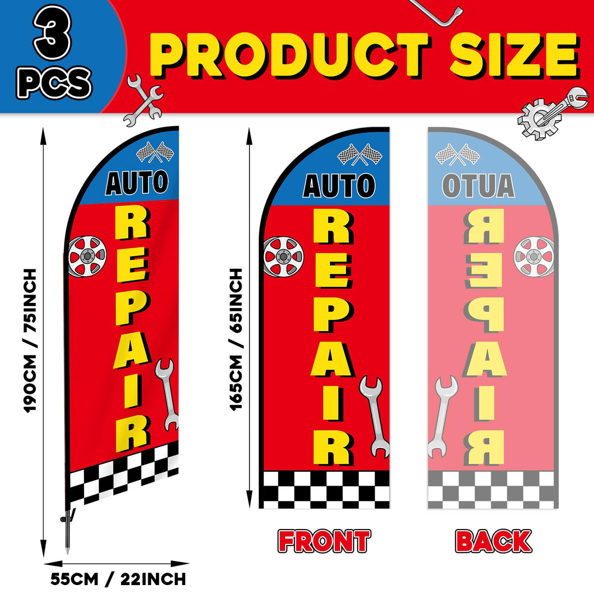 Justforjoyful auto repair shop feather flag boosts curb appeal at outdoor events.