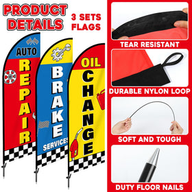 Justforjoyful brake-service feather flag draws customers to service bays.