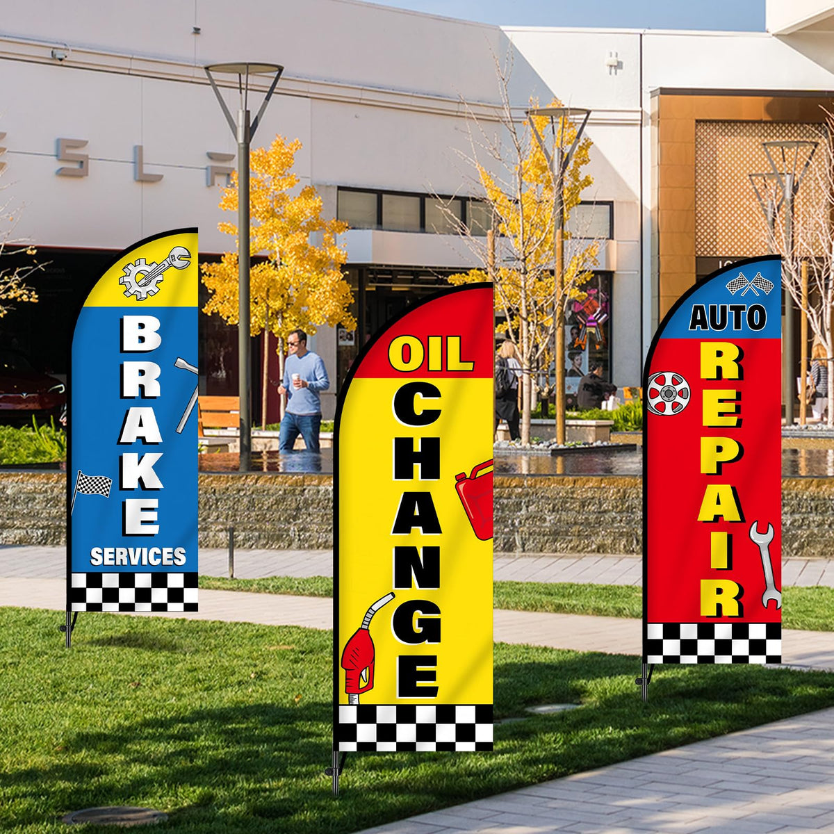 Justforjoyful outdoor marketing banner flags attract attention at trade shows.
