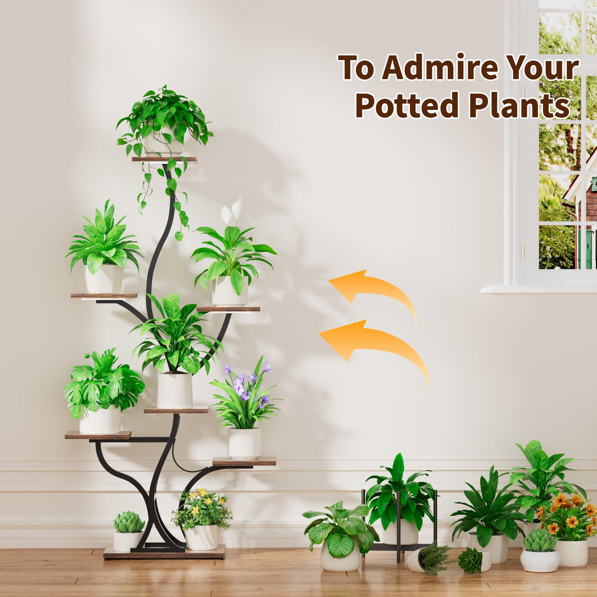JUSTOGO indoor garden display rack keeps plants organized and accessible.