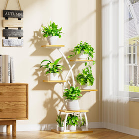 JUSTOGO curved-design plant stand adds elegant decor while holding several pots.