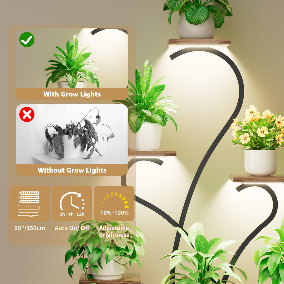 JUSTOGO floral-design plant rack adds elegant style to any indoor space